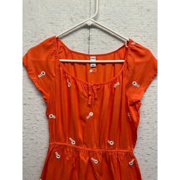 Adorable Summer Dress XS Orange White Embroidered Flowers Bling Fairy Old Navy - Picture 3 of 10